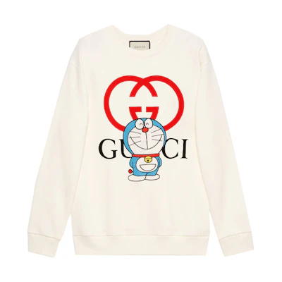 (Women) Gucci Doraemon Logo Print Ivory Crewneck Sweatshirt 617964-XJDIC-9095