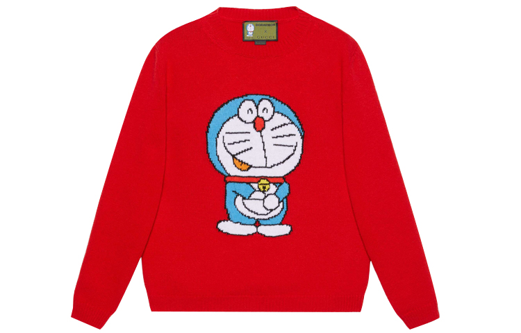 (Women) GUCCI x Doraemon Loose Fit Red Cartoon Knit Sweater for Women. 655654-XKBVW-6076