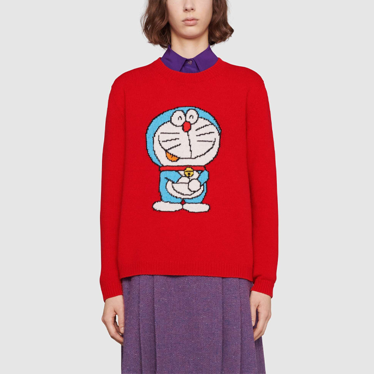 Shop (W) GUCCI x Doraemon Sweater Merah Kartun Longgar Wanita. 655654-XKBVW-6076