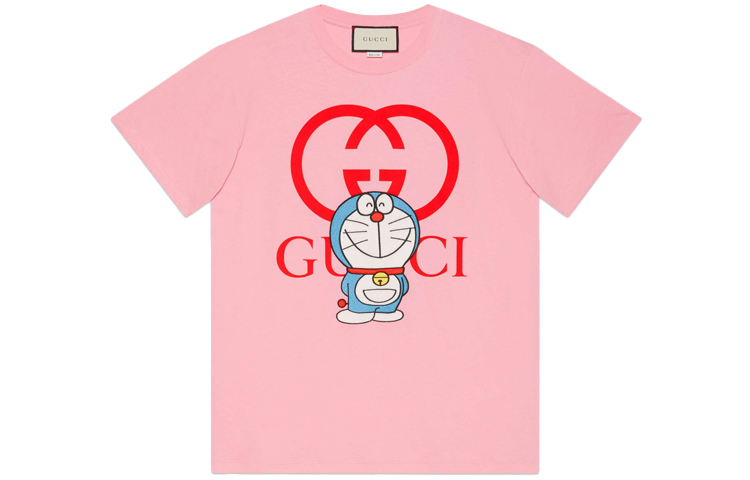 (Women) Gucci Doraemon Pink Graphic Tee Crew Neck Shirt 615044-XJDIB-5904