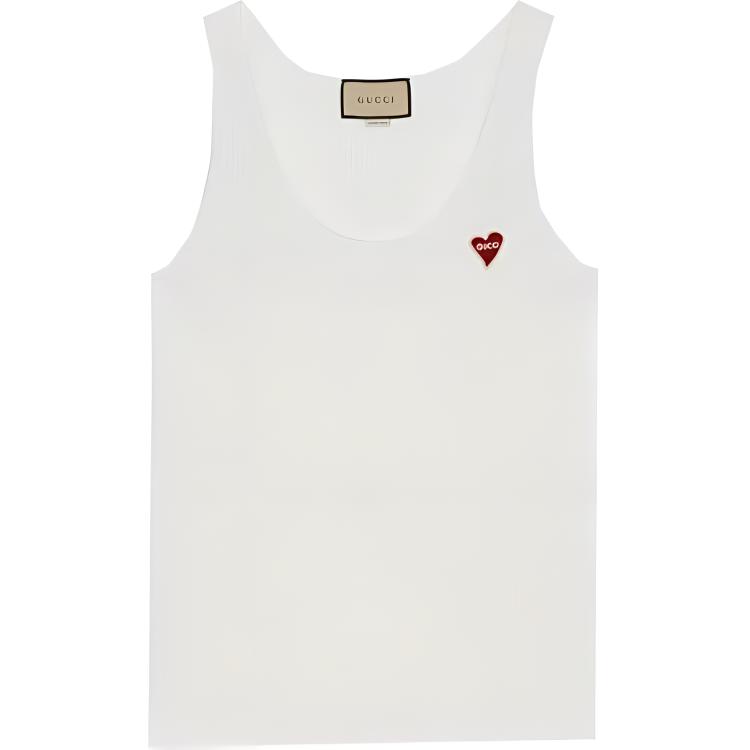 (Women) Gucci x Harry Styles SS23 Heart Print Sleeveless Tank Top Women White 620427-XJE3Y-9791