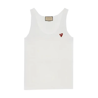 (Women) Gucci Harry Styles SS23 Heart Print Sleeveless Tank Top Women White 620427-XJE3Y-9791