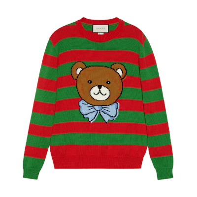 (Women) Gucci Kai SS21 Red Striped Cartoon Wool Sweater 659893-XKBW1-3292