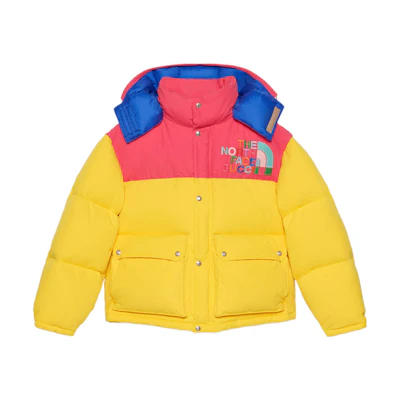 (Women) Gucci TNF Colorblock Embroidered Logo Down Jacket Women Yellow 672457-XAAER-7295