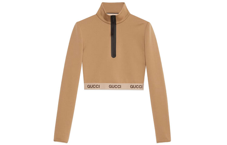 (Women) Gucci x The North Face FW21 Camel Letter Print Half-Zip Tee 672399-XJDS6-2597