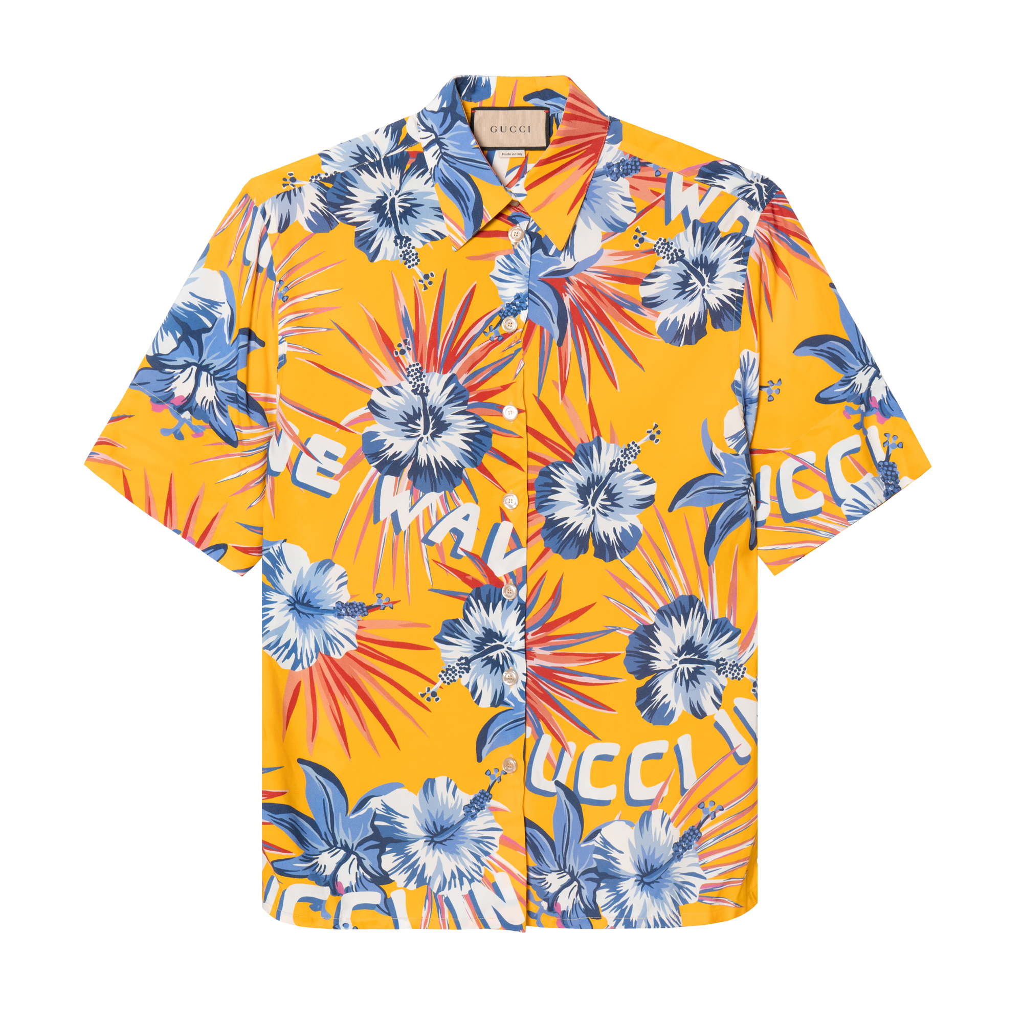 (Women) Gucci Yellow Floral Printed Short-Sleeve Shirt 690720-ZAI5S-7637