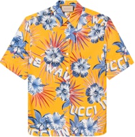 (Women) Gucci Yellow Floral Printed Short-Sleeve Shirt 690720-ZAI5S-7637 (Women) Gucci Yellow Floral Printed Short-Sleeve Shirt 690720-ZAI5S-7637