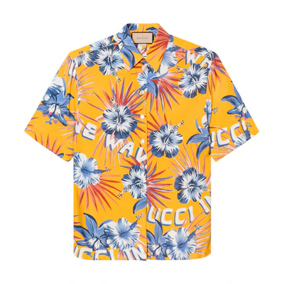 (Women) Gucci Yellow Floral Printed Short-Sleeve Shirt 690720-ZAI5S-7637