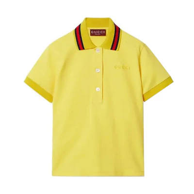 (Women) Gucci Yellow Logo Embroidered Short Sleeve Polo Shirt 789266-XJGLZ-7738
