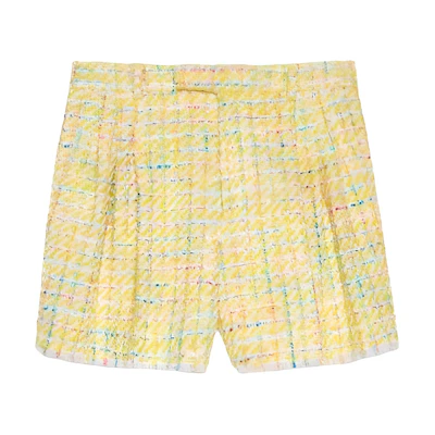 (Women) Gucci Yellow Plaid Print Zip-Up Wide-Leg Casual Shorts 756428-ZAMMF-7003