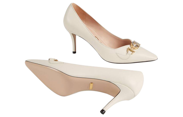 Lookbook (W) Gucci Zumi leren pump met middenhak ''Wit'' 596860-C9D00-9050