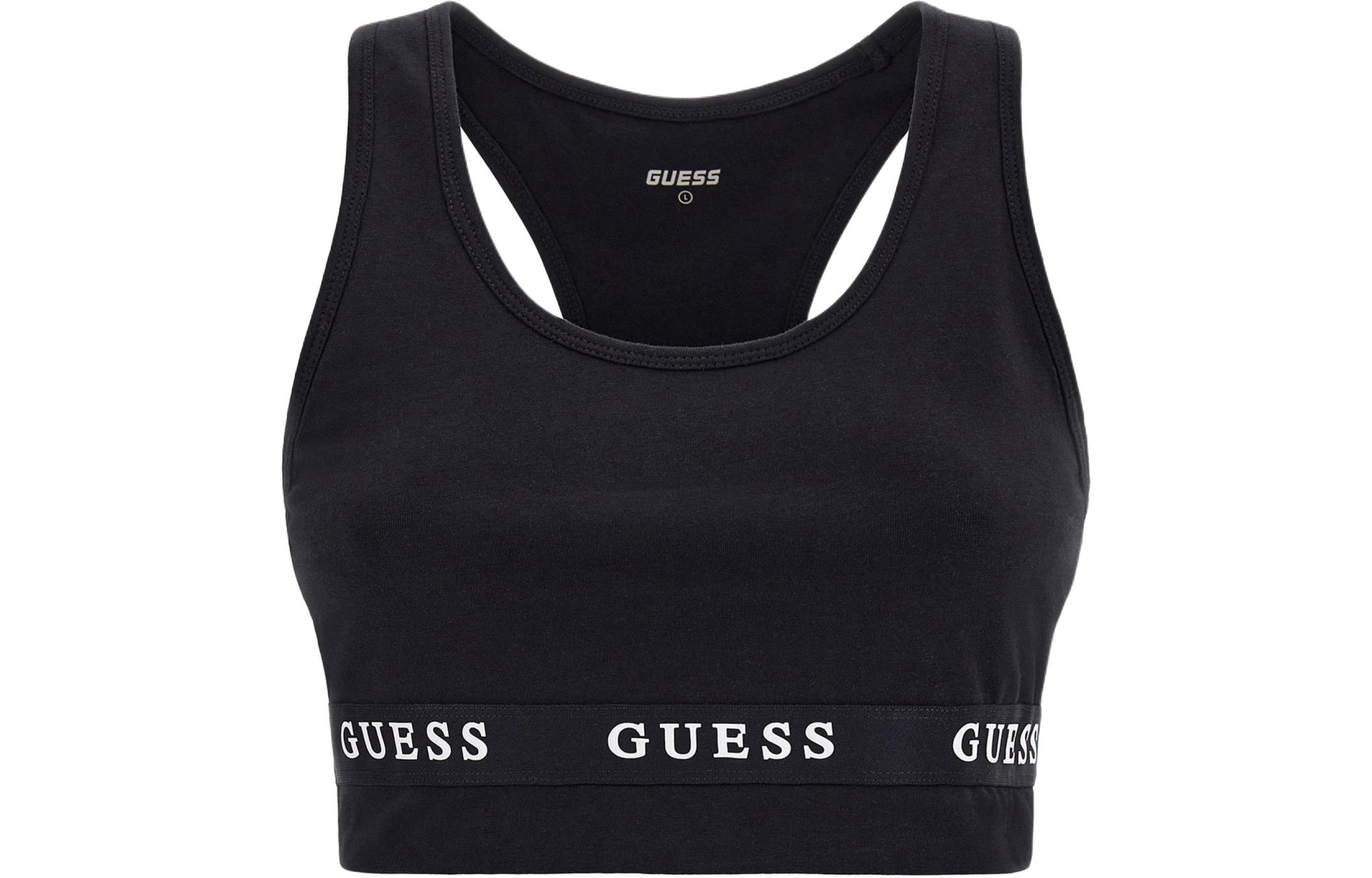 (Women) GUESS Black Slim-Fit Tank Top with Letter Print V2YP12KABR0-JBLK