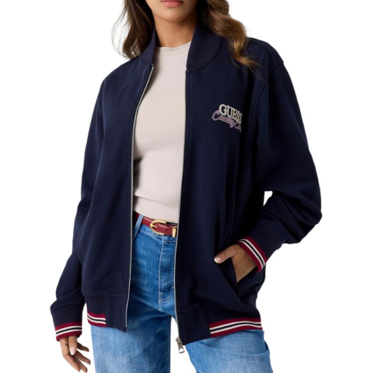 (Women) GUESS Fashion Long Sleeve Baseball Jacket with Zipper M6YQ29K4250-DARKBLUE