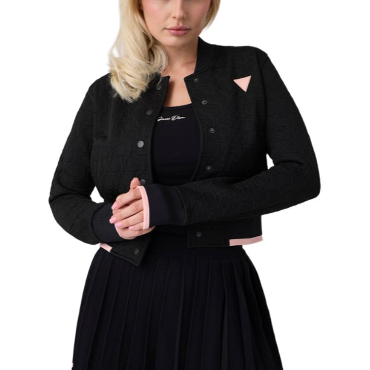 (Women) GUESS Letter Embroidered Baseball Jacket Cardigan V6YQ31K9227-BLACK