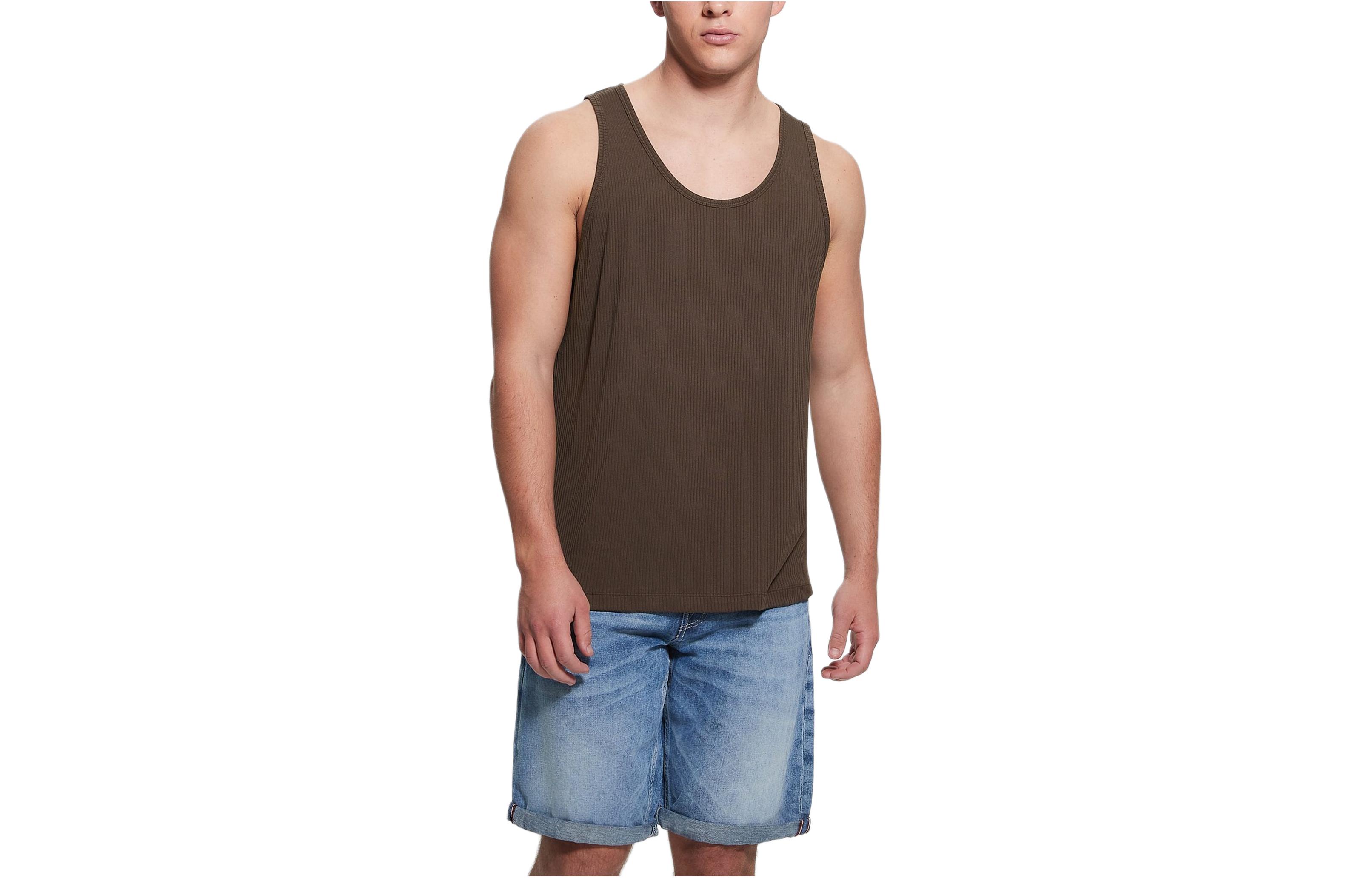 GUESS Sleeveless Solid Brown Crew Neck Tank Top M3GP35KBSB0-A123