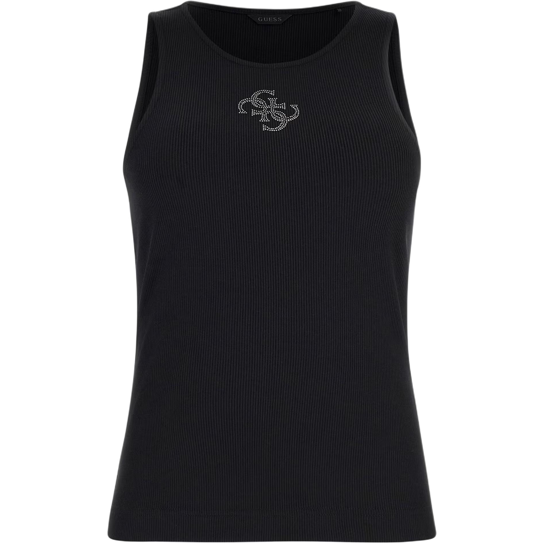 (Women) GUESS Slim Fit Crew Neck Tank Top Black W4RP43KAZH2-NOIR