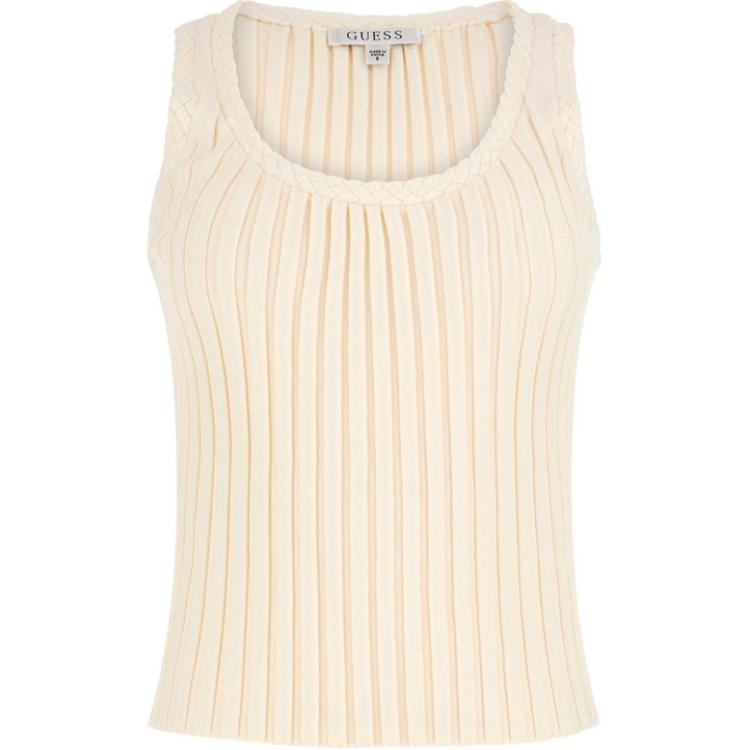 (Women) GUESS Solid Color Slim Fit Tank Top in Beige. W4YR41Z3GP0-G1O6