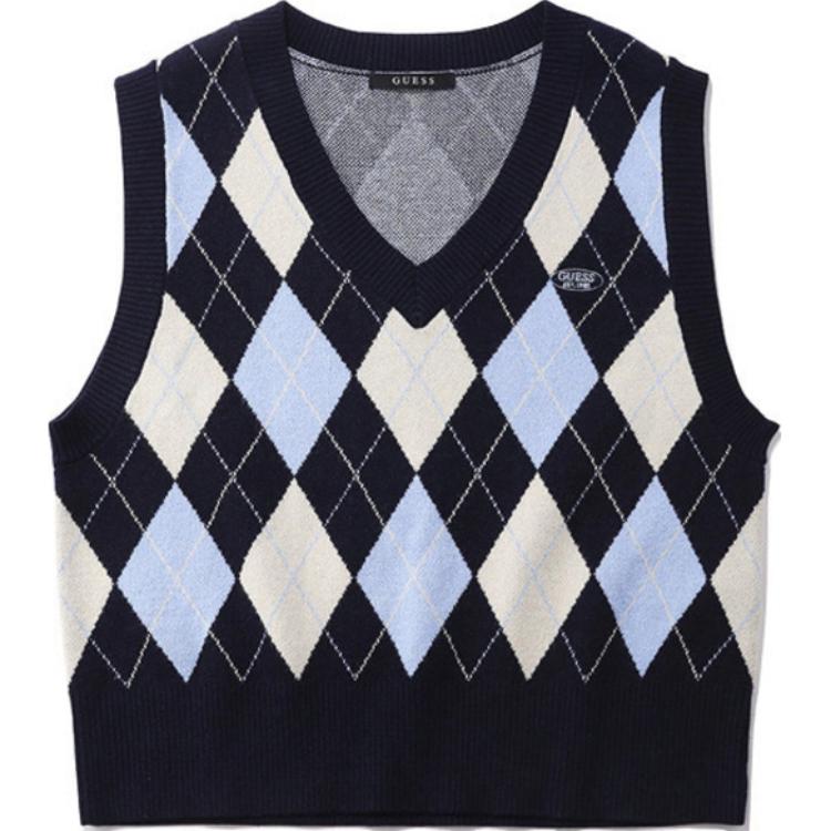 (Women) GUESS V-Neck Sleeveless Pullover Tank Top Navy Blue OM4S5730-NVY
