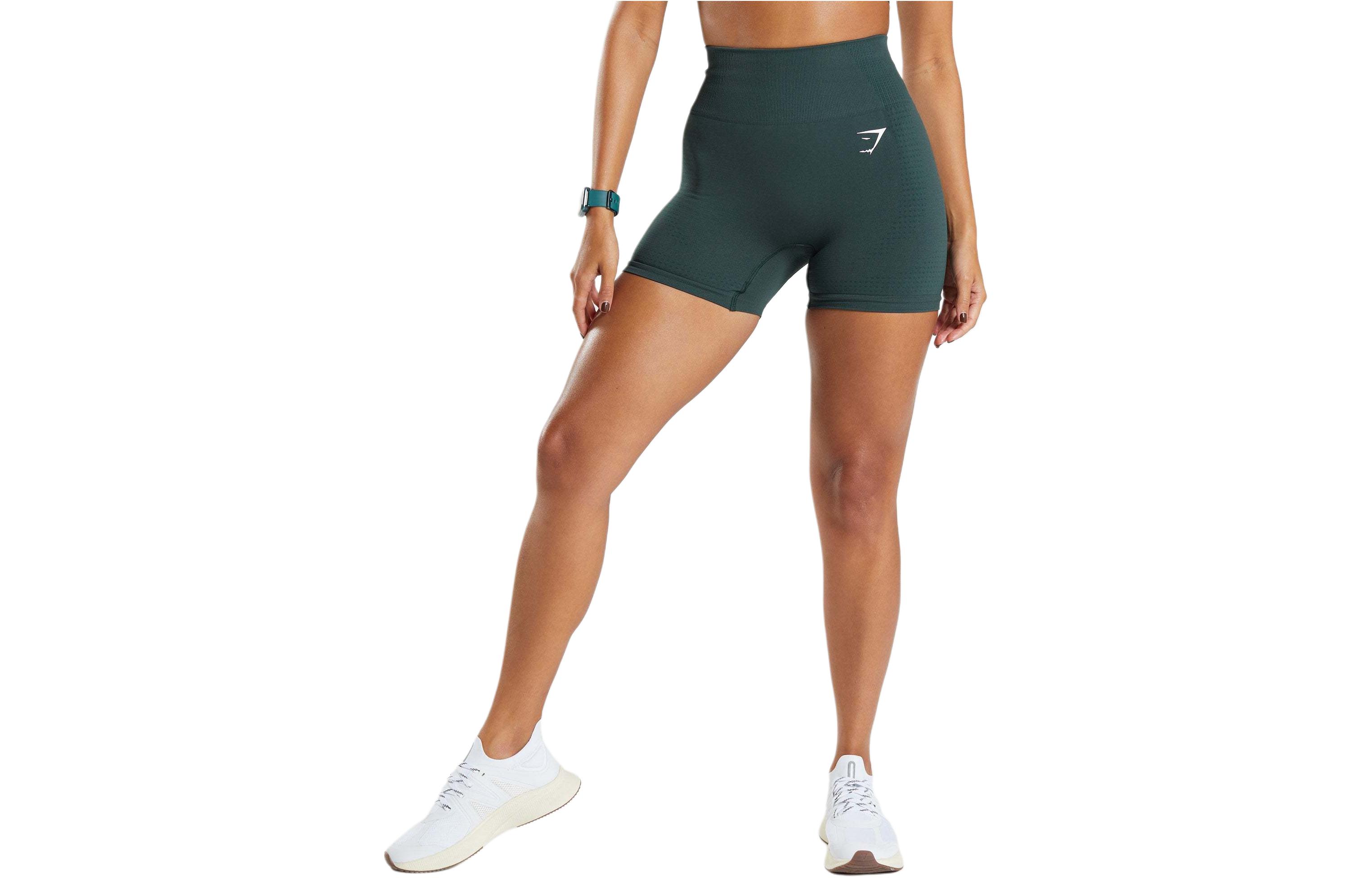 (Women) GYMSHARK High-Waist Printed Logo Gym Shorts - Woodland Green/Grey B1A4J- EBTF
