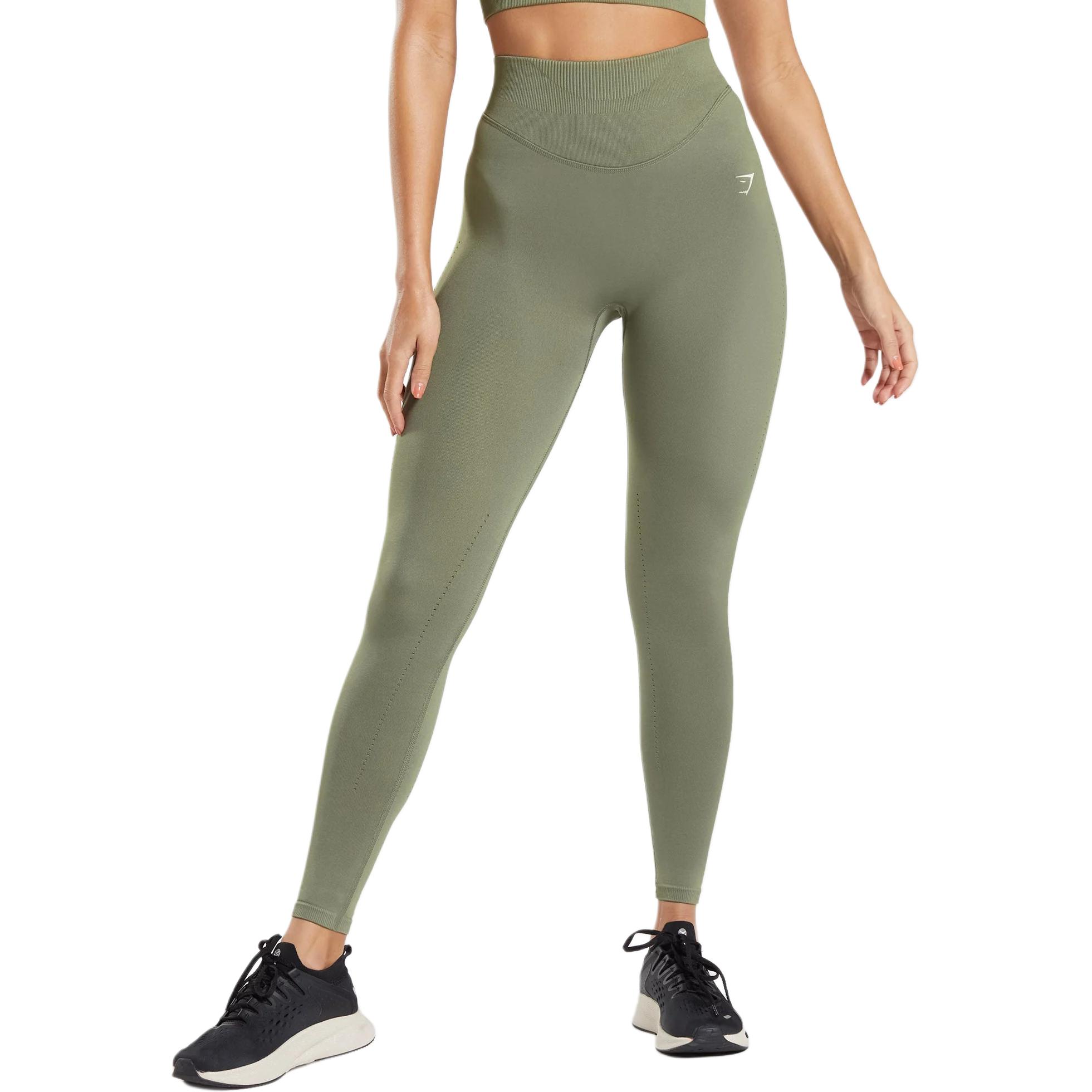 (Women) GYMSHARK Olive Seamless High-Waisted Sweat-Wicking Leggings B6A4T-EB1M