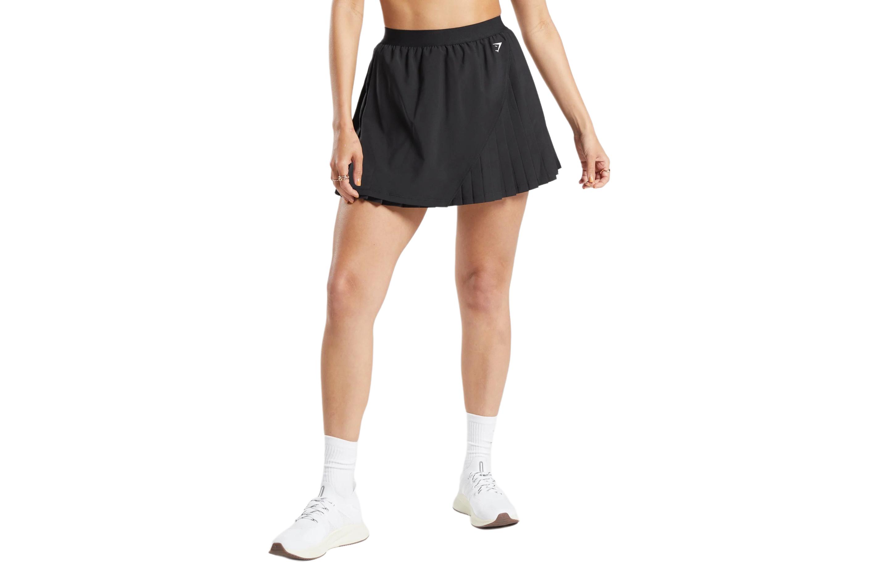 (Women) GYMSHARK Pleated Casual Skirt with Logo - Black B6A4G-BB2J