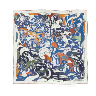 (Women) HERMES 1001 Rabbits Silk Scarf 90cm Alphabet Print Women’s Multi-color H004007S20