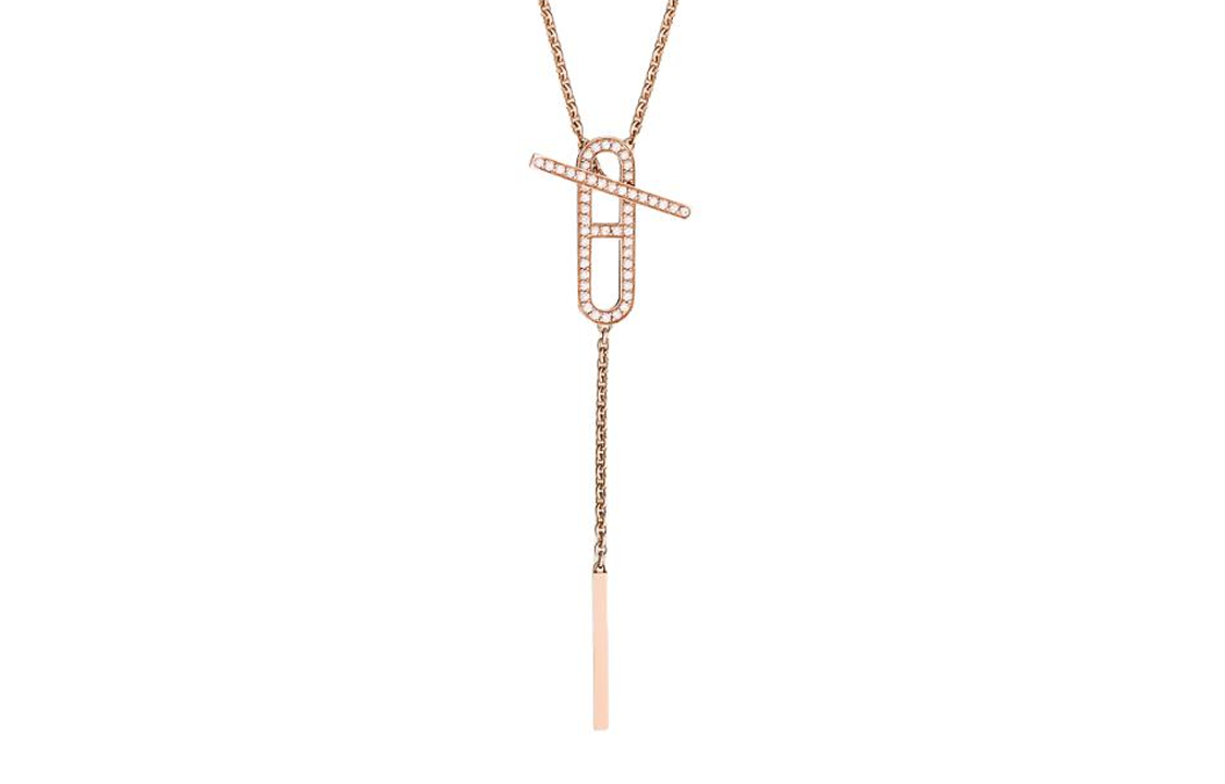 (Women) HERMES 18K Rose Gold Diamond Necklace for Women - Rose Gold Color H118341B 00ST