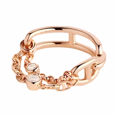 (Women) HERMES 18K Rose Gold Double Chain Ring for Women - Gold. 104766912
