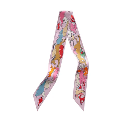 (Women) HERMES 23S 1001 Rabbit Twilly Scarf Pink H064007S 03