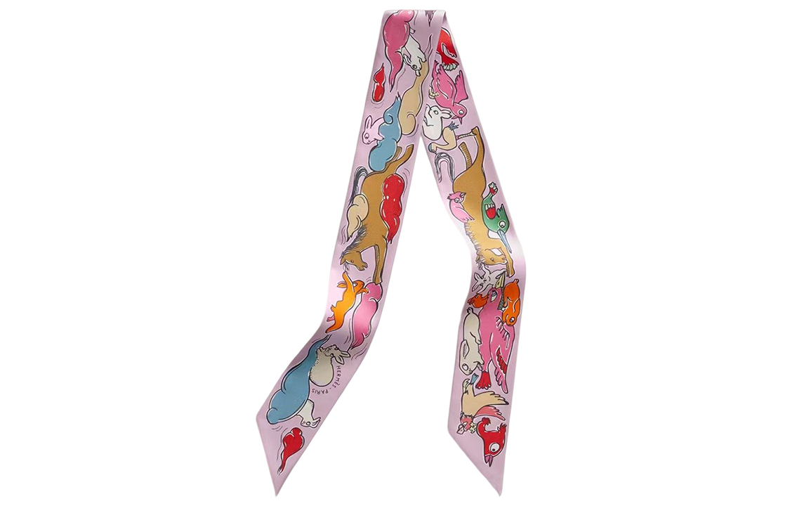 (Women) HERMES 23S 1001 Rabbit Twilly Scarf  Pink H064007S 03 圖 2