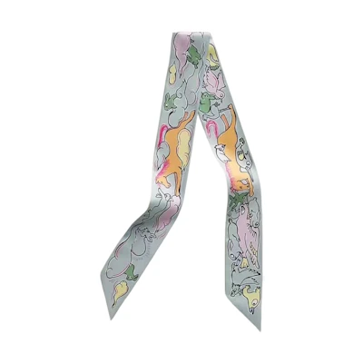 (Women) HERMES 23S Twilly Scarf Grey - 1001 Rabbit Design. H064007Sv