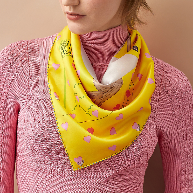 (Women) HERMES 70cm Afternoon Tea Heart Silk Scarf Yellow Edition. H983782S-10 圖 3