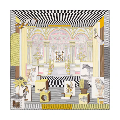 (Women) HERMES 90CM New Grand Theater Silk Scarf for Women - Multicolor. H003761S-16