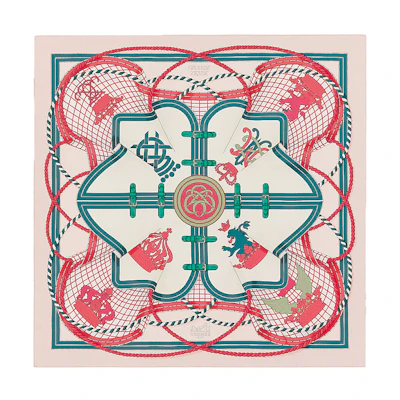 (Women) HERMES 90cm Scarf in Rouge/Beige/Gold "Dress-Up" Design. H071729S-03