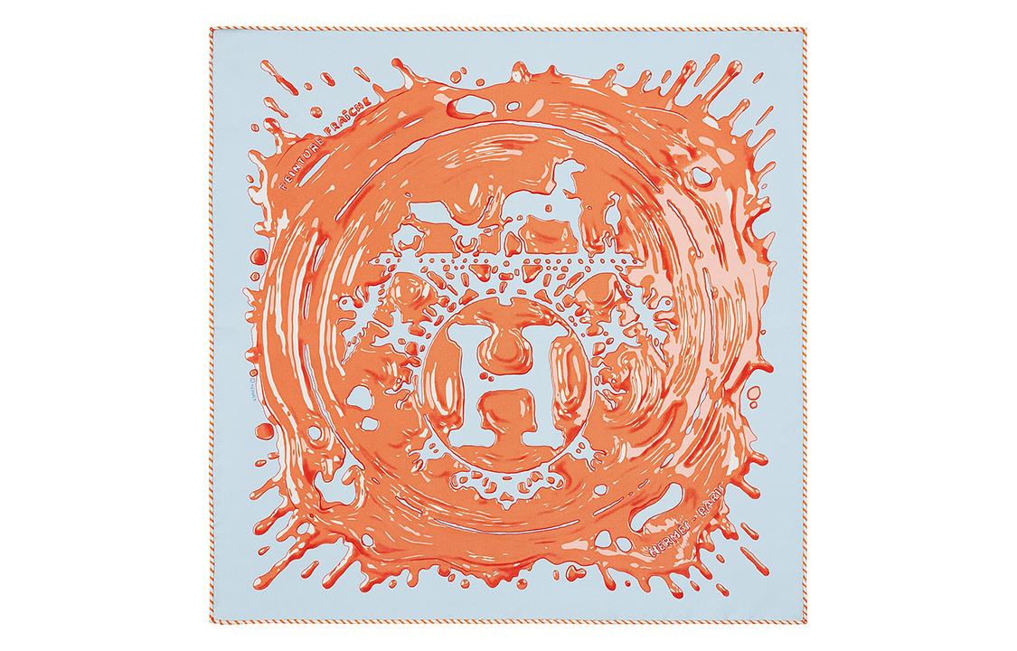 (Women) HERMES  45cm Scarf "Wet Paint" Light Blue/Apricot Silk H892685S-02 圖 2