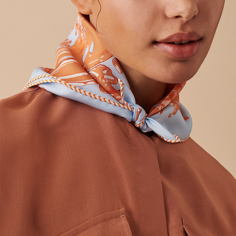 (Women) HERMES  45cm Scarf "Wet Paint" Light Blue/Apricot Silk H892685S-02 圖 3