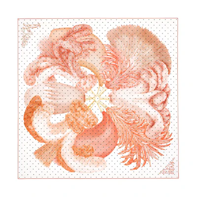 (Women) HERMES 90cm Silk Scarf "Feather Decoration" White/Orange/Multi-Color H003851S-13
