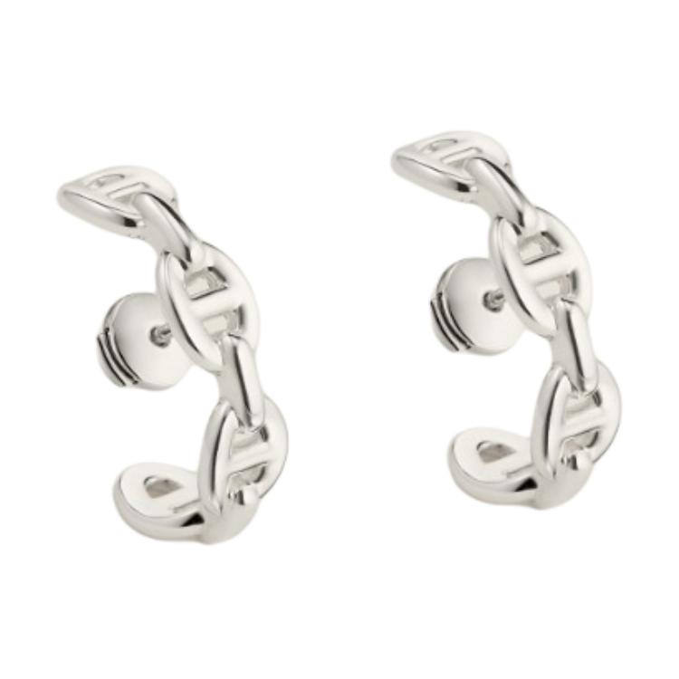(Women) HERMES  925 Silver Cutout Design Earrings - Silver. H122506B 00