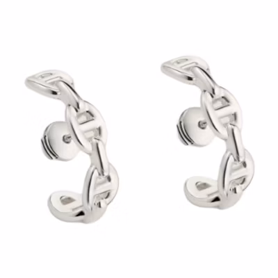 (Women) HERMES 925 Silver Cutout Design Earrings - Silver. H122506B 00