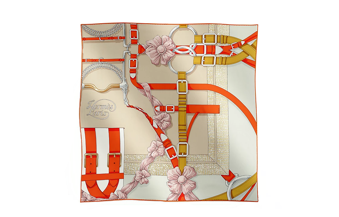 (Women) HERMES  Alphabet Print Silk Scarf Orange H983256Sv02