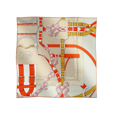 (Women) HERMES Alphabet Print Silk Scarf Orange H983256Sv02