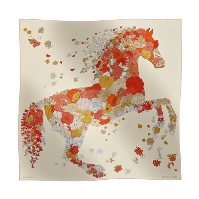(Women) HERMES Animal Print Silk Scarf White H673904S 06
