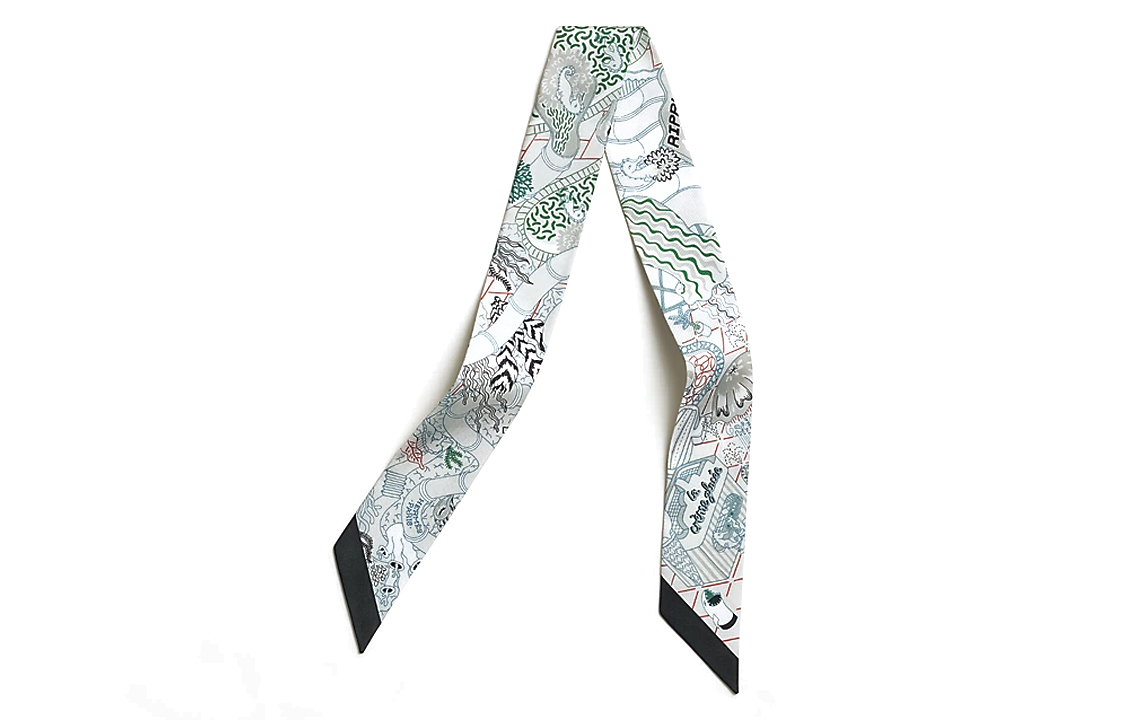 (Women) HERMES  Aqua Green Silk Scarf with Water Park Print Design. H063806S 09