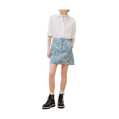 (Women) HERMES Arctic Blue Printed Mid-Rise Straight Casual Denim Skirt FW24. H4H0350DK5Z