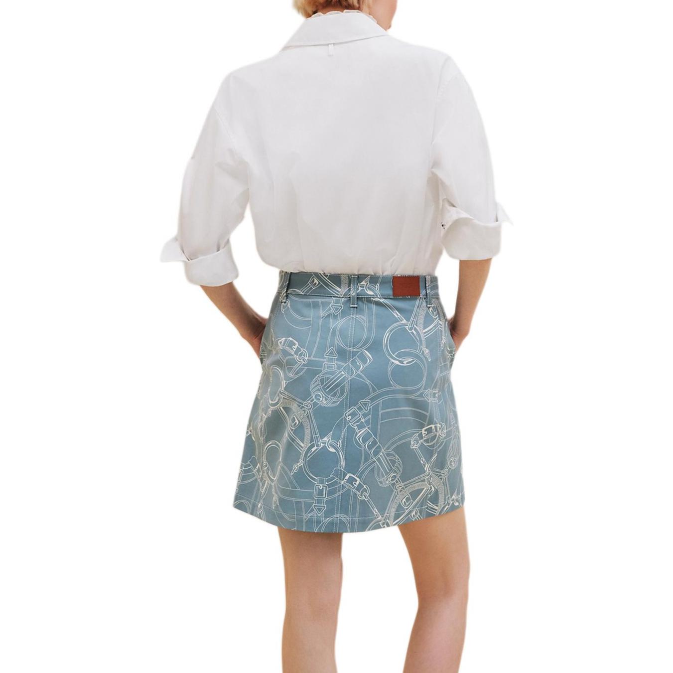 Shop (Women) HERMES  Arctic Blue Printed Mid-Rise Straight Casual Denim Skirt FW24. H4H0350DK5Z
