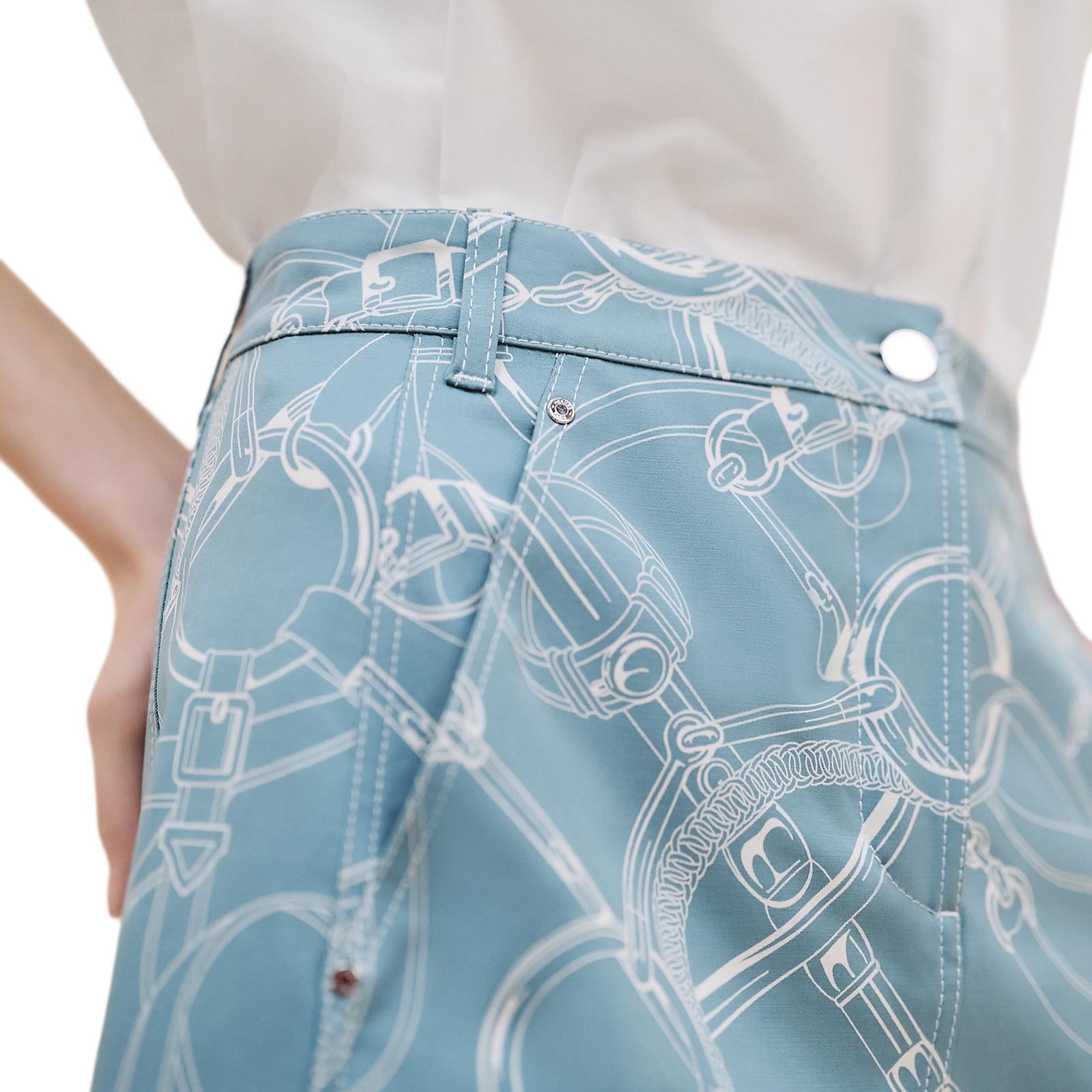 Purchase (Women) HERMES  Arctic Blue Printed Mid-Rise Straight Casual Denim Skirt FW24. H4H0350DK5Z