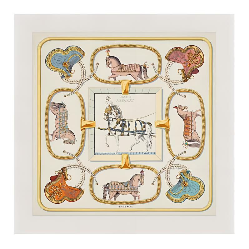 (Women) HERMES  Artist Original Design Silk Scarf Yellow. H001364S 45