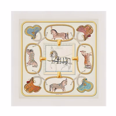 (Women) HERMES Artist Original Design Silk Scarf Yellow. H001364S 45
