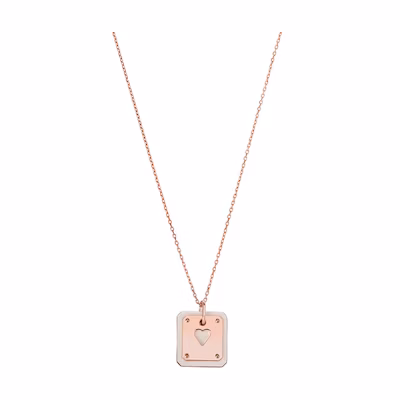 (Women) HERMES As de Coeur Elegant Heart Pendant Metal Necklace Grey White. H081865CDI2