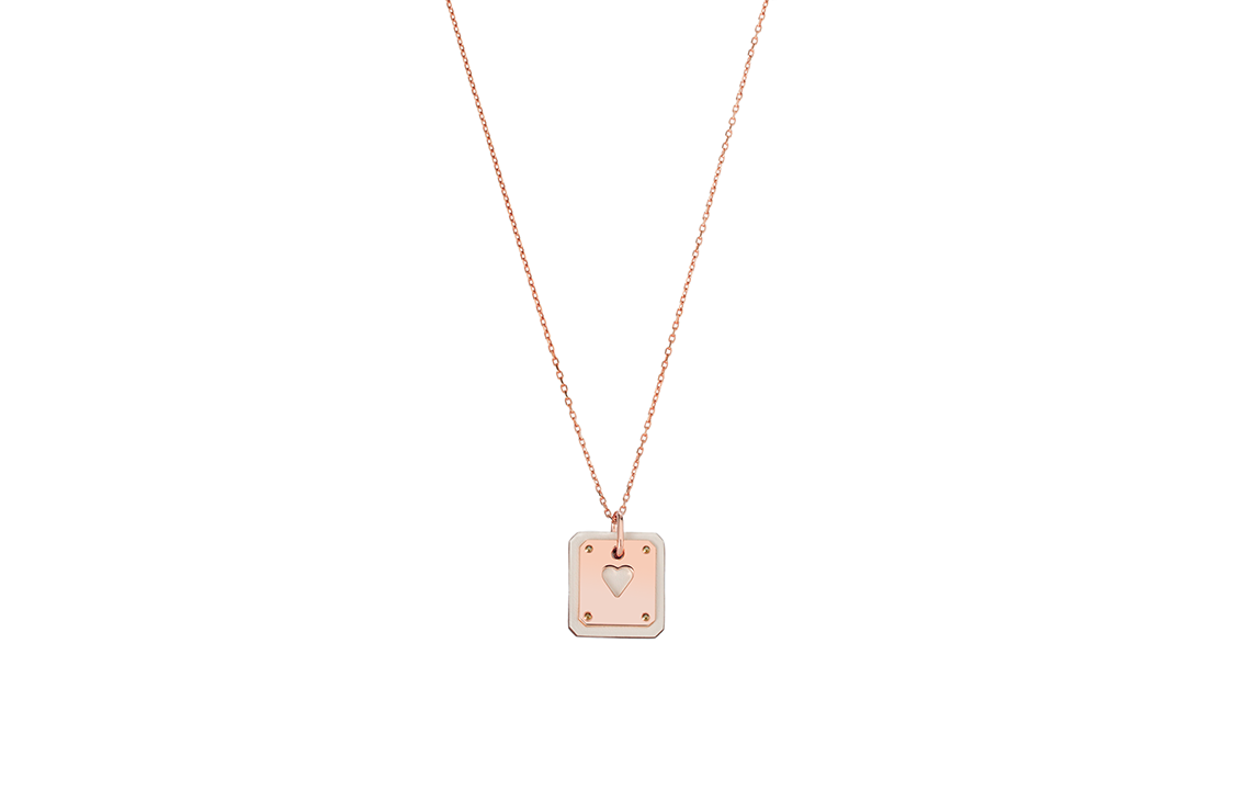 (Women) HERMES  As de Coeur Elegant Heart Pendant Metal Necklace Grey White. H081865CDI2 圖 2